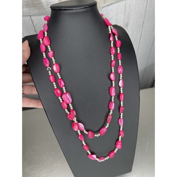 Unbranded Jewelry - Vintage Bright Neon Pink Necklace Beaded Colorful Bold Seed Pearls